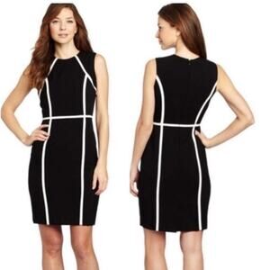 Calvin Klein Black White Sheath Dress Women’s Sz 12 Sleeveless Contrast Trim
